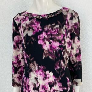 Eliza J 3/4 Sleeve Jewel Neckline Fit & Flare Swing Dress w/ Pockets Purple 12